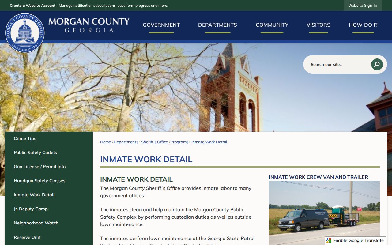 Morgan County arrest history sentenced inmate work detail