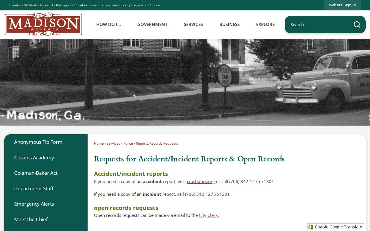 Madison criminal history police report request channels in Morgan County